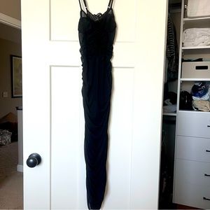 Long Ruched Bodycon Black Dress
